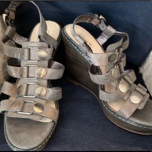 Coach Metallic Leather Wedge Sandals